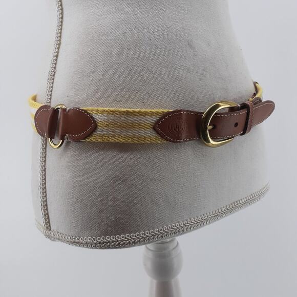 Tommy Hilfiger Striped Hub Yellow White Brown Leather Cotton Weaved   gold ton - Picture 13 of 13